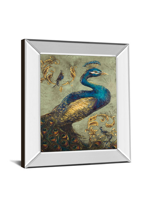 Peacock On Sage I By Tiffany Hakimipour - Mirror Framed Print Wall Art - Beige