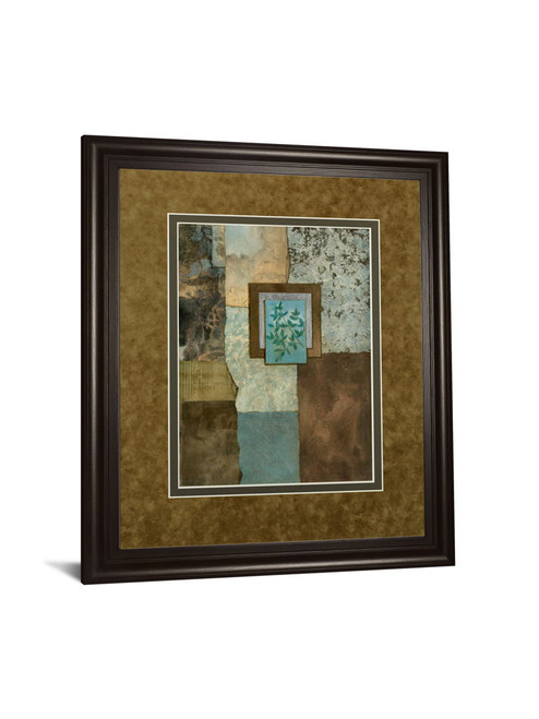 Petites Fleurs Sur Le Bleu Il By Norm Olson - Framed Print Wall Art - Light Brown