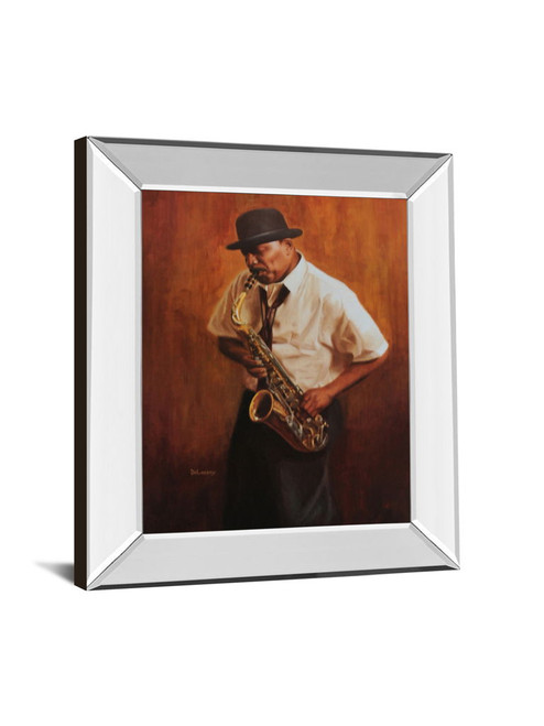Sax Player - Mirror Framed Print Wall Art - Dark Brown