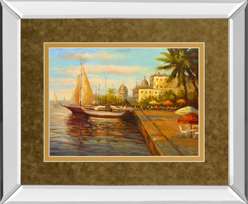 Santo Domingo Harbor By Bulo - Mirror Framed Print Wall Art - Light Brown
