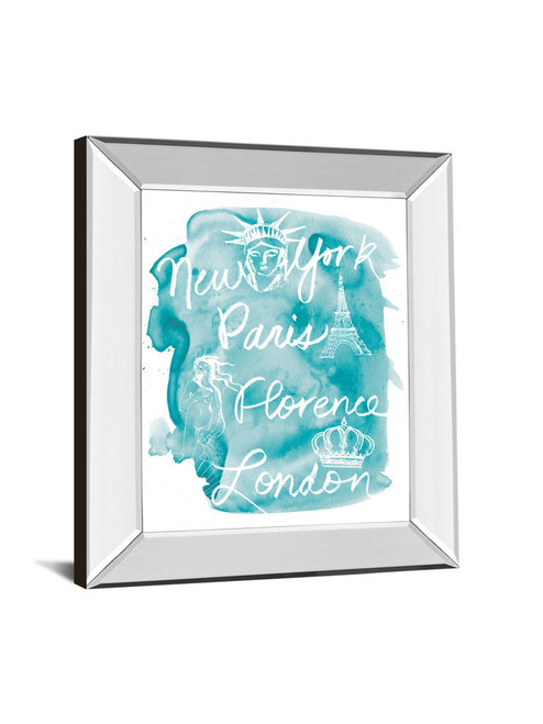 Sightseeing I By Lottie Fontaine - Mirror Framed Print Wall Art - Light Blue