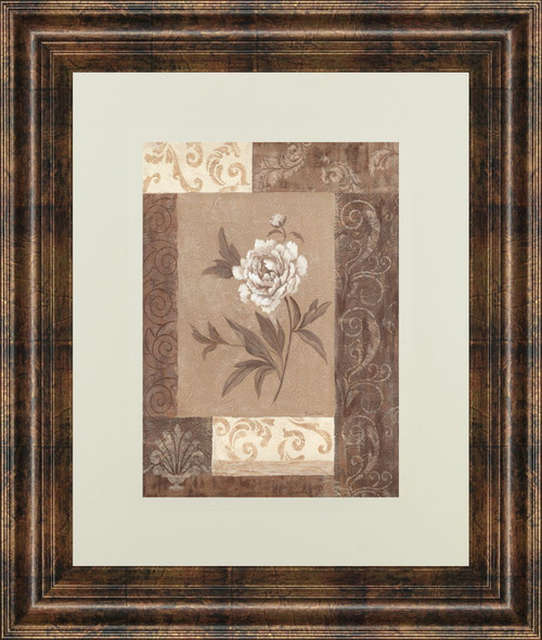 Single Peony By Vivian Flasch - Framed Print Wall Art - Light Brown