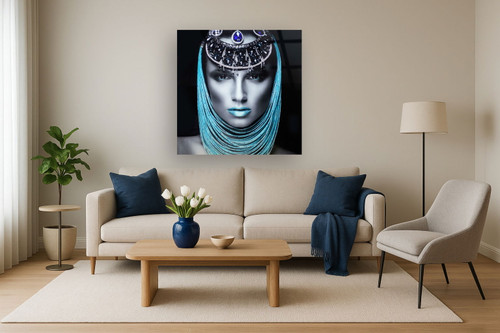 Temp Glass With Foil & Rhinestones - Lady Pharaoh - Blue