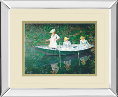 The Boat At Giverny By Claude Monet - Mirror Framed Print Wall Art - Green