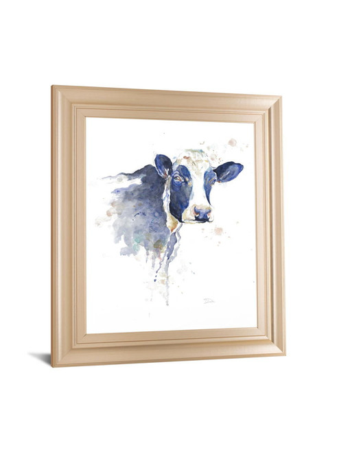 Watercolor Blue Cow By Patricia Pinto - Framed Print Wall Art - Blue