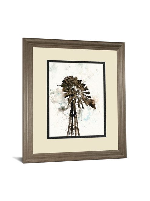 Watercolor Windmill By Ladder - Framed Print Wall Art - Beige
