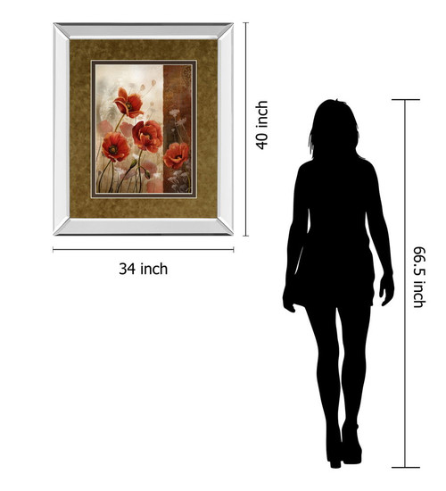 Wild Poppies Il By Conrad Knutsen - Mirror Framed Print Wall Art - Light Brown