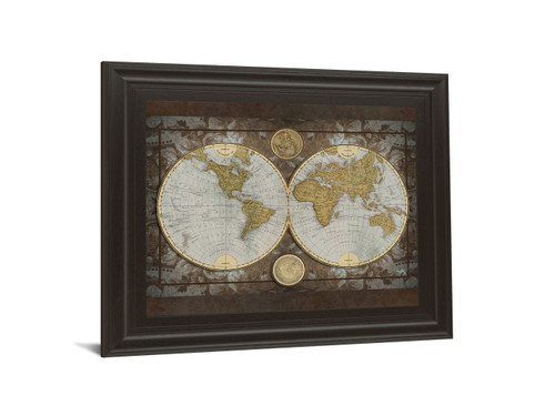 World Map By Elizabeth Medley - Framed Print Wall Art - Beige