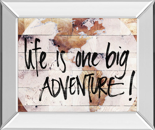 World On Wood By Sd Studios - Mirror Framed Print Wall Art - Beige