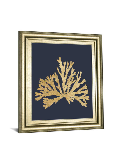 Pacific Sea Mosses IV Indigo By Wild Apple Portfolio - Framed Print Wall Art - Gold