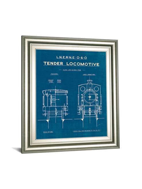 Locomotive Blueprint III By Wild Apple Portfolio - Framed Print Wall Art - Blue