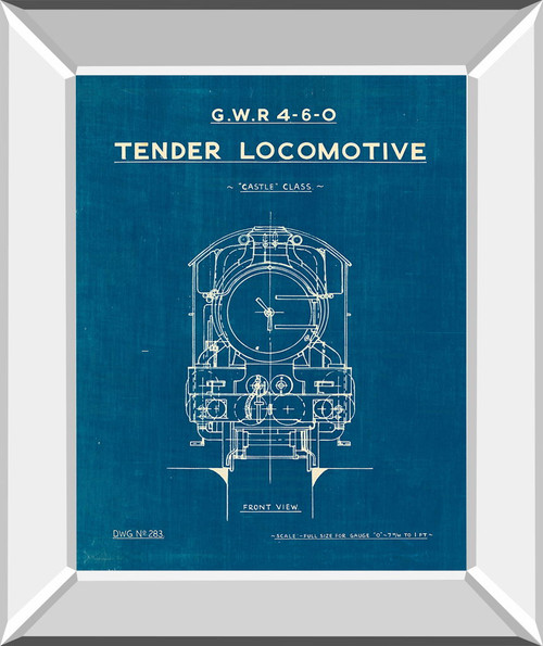 Locomotive Blueprint II By Wild Apple Portfolio - Mirror Framed Print Wall Art - Blue