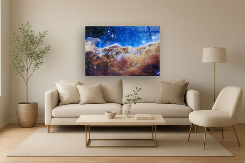 Tempered Glass With Foil & Rhinestones - James Webb Carina Nebula I - Blue