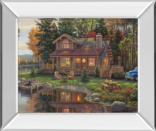 Mirrored Frame Peace Like A River Cabin By Kim Norlien - Green