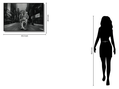 Glossy Painted Framed Canvas - Tiger Of The City - Dark Gray