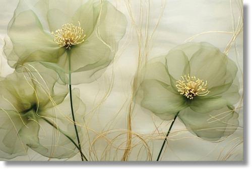 Temp Glass With Foil - Green Whispy Floral - Green