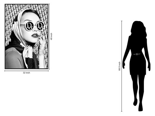 Monochrome Glamour Muse - 32" x 48" Framed Wall Art - Dark Gray