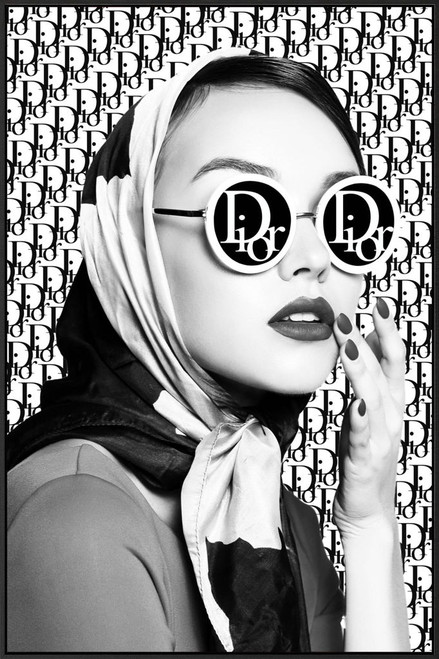 Monochrome Glamour Muse - 32" x 48" Framed Wall Art - Dark Gray