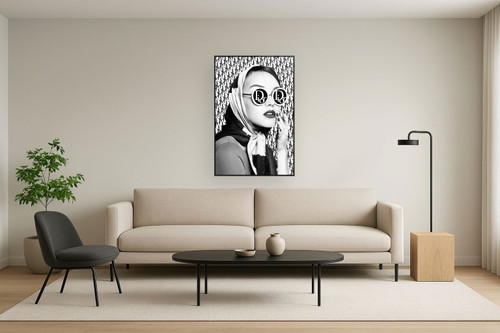 Monochrome Glamour Muse - 32" x 48" Framed Wall Art - Dark Gray