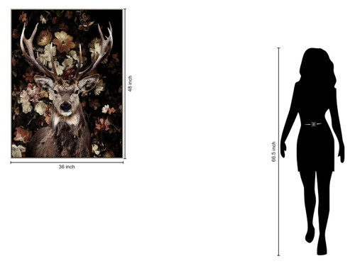 Majestic Stag Florals - 36" x 48" Framed Wall Art - Dark Brown