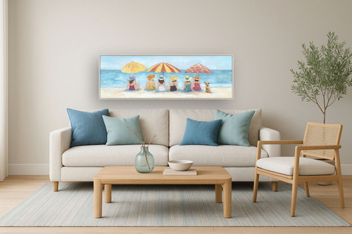 Seaside Sunhats Gathering - 20" x 60" Framed Wall Art - Blue