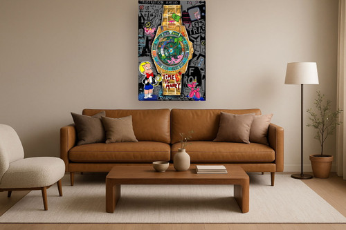 Graffiti Luxe Watch - 32" x 48" Framed Wall Art - Gold