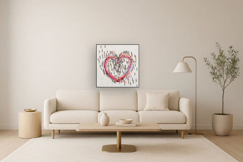 Unity Heart Gathering - 36" x 36" Framed Wall Art - Red