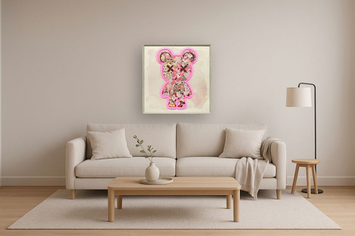 Floral Neon Bear - 33" x 33" Framed Wall Art