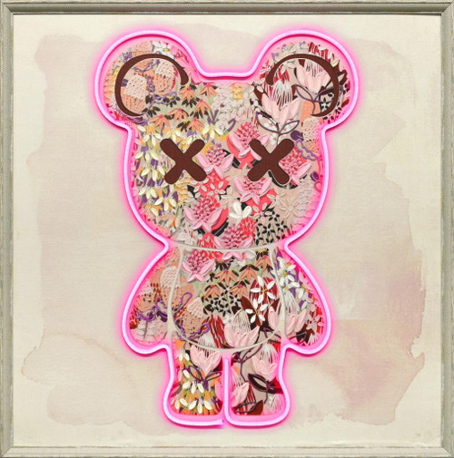 Floral Neon Bear - 33" x 33" Framed Wall Art