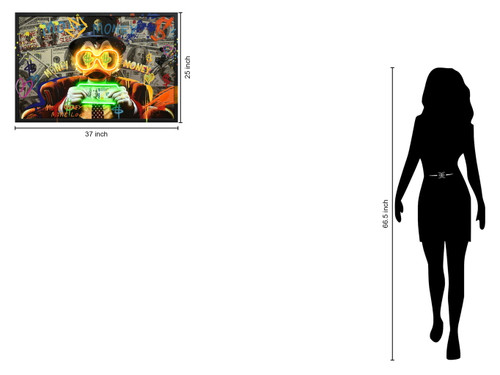 Neon Fortune Fowl - 25" x 37" Framed Wall Art - Black