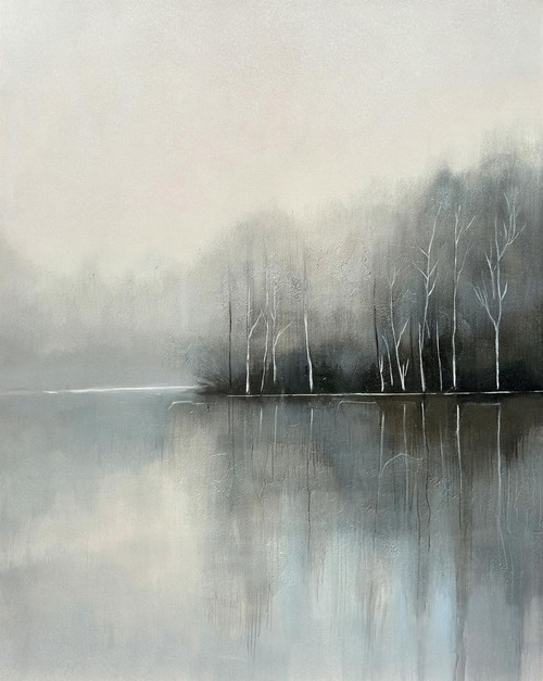 Foggy Lake I - Hand-painted Wrapped Canvas