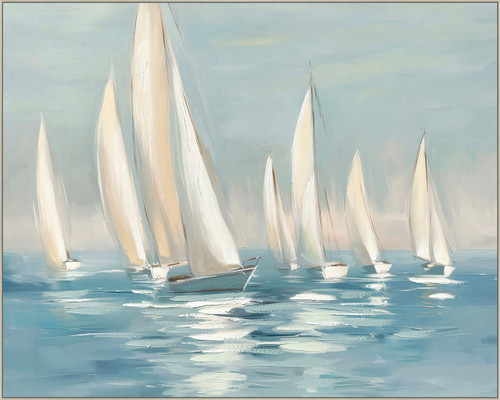 Gliding Sails - 56" x 70" Framed Wall Art - Blue