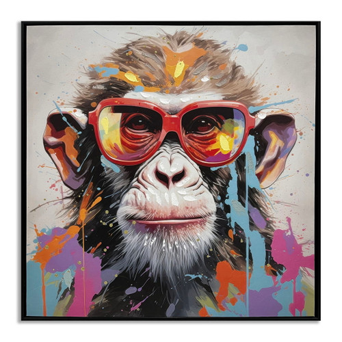 Vivid Splash Primate - 25" x 25" Framed Wall Art - Dark Gray