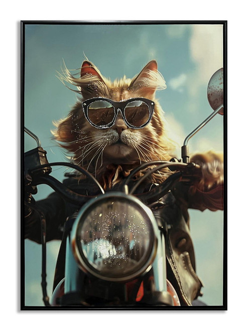 Wind Rider Cat - 21" x 29" Framed Wall Art - Black