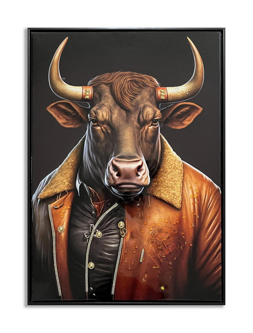 Bull in Vintage Jacket - 21" x 29" Framed Wall Art