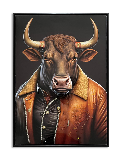 Bull in Vintage Jacket - 21" x 29" Framed Wall Art