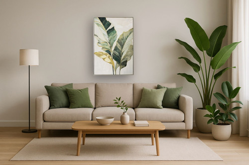 Verdant Gilded Leaves - 33" x 48" Framed Wall Art - Green