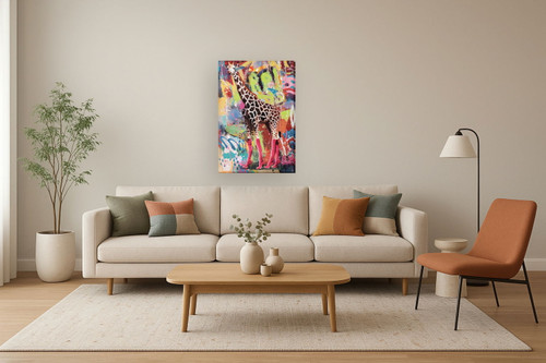 Neon Boots Giraffe - 47" x 32" Framed Wall Art