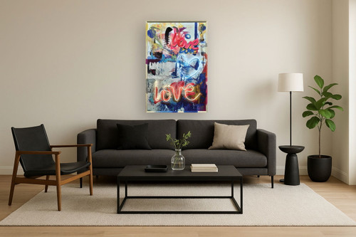 Radiant Heart Graffiti - 33" x 48" Framed Wall Art - Blue
