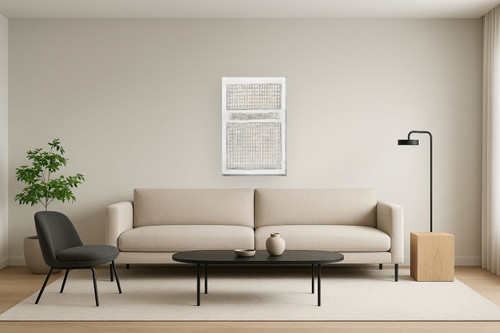 Neutral Grid Relief - 39" x 59" Framed Wall Art