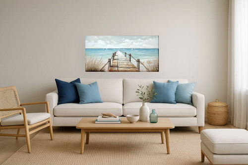 Seaside Serenity Pier - 28" x 55" Framed Wall Art