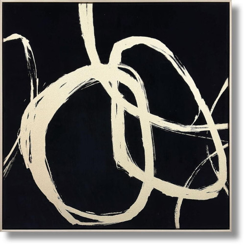 Ivory Whirl Flow - 32" x 32" Framed Wall Art - Black