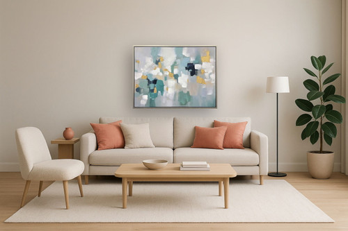 Golden Mist Mosaic - 35" x 47" Framed Wall Art - Blue