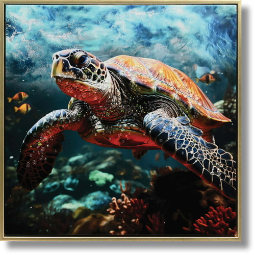 Azure Tide Turtle - 21" x 21" Framed Wall Art - Blue