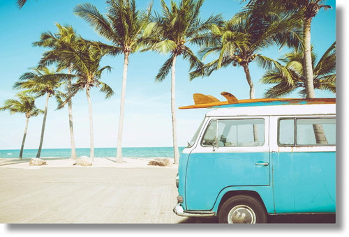 Surfside Palm Ride - 40" x 60" Framed Wall Art - Light Blue