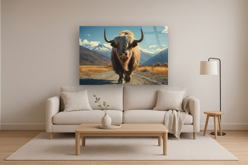 Golden Highland Stance - 40" x 60" Framed Wall Art - Light Brown