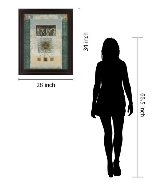 Verdant Fresco Geometry - 28" x 34" Framed Wall Art - Beige