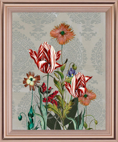 Scarlet Petal Parade - 28" x 34" Framed Wall Art - Gray