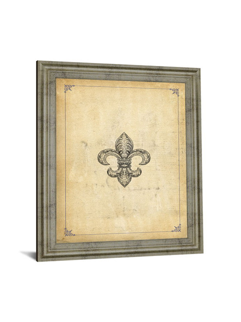Classic Fleur Crest - 28" x 34" Framed Wall Art - Beige