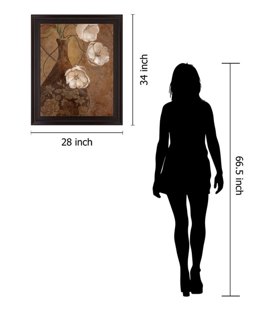 Floral Sepia Elegance - 28" x 34" Framed Wall Art - Dark Brown